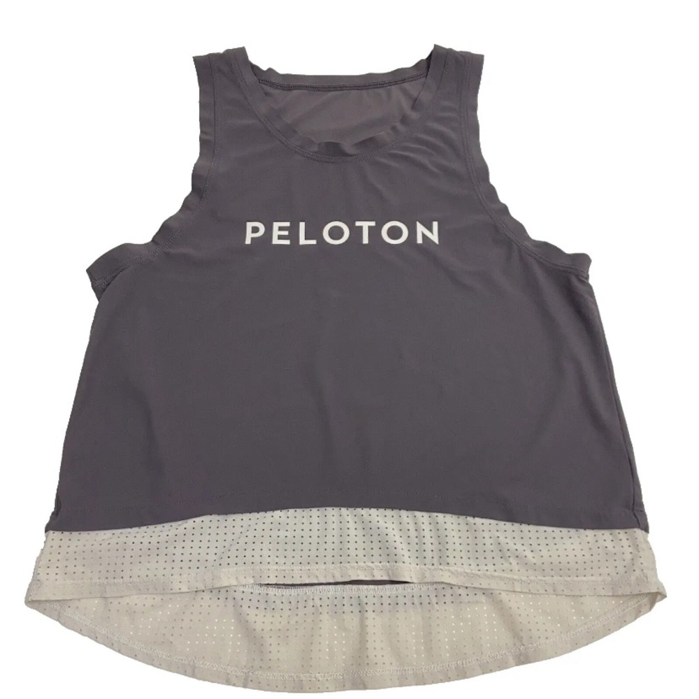 Peloton Athletic Scoop Muscle Tank Top Mesh Grey White Activewear Medium?